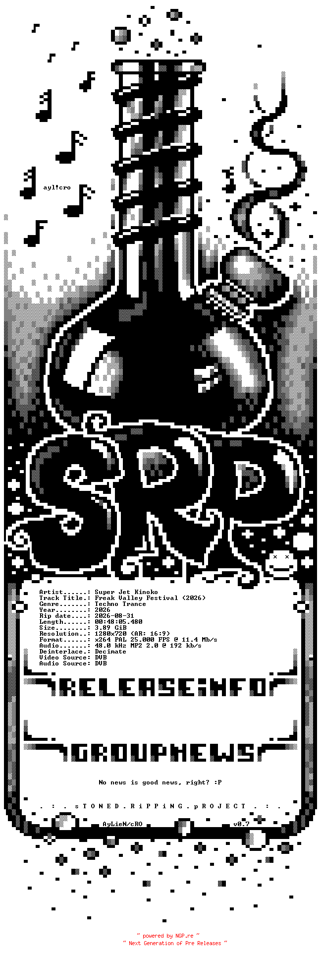 NFO for the release Super_Jet_Kinoko-Freak_Valley_Festival_(2026)-720p-x264-2026-SRPx by SRPx